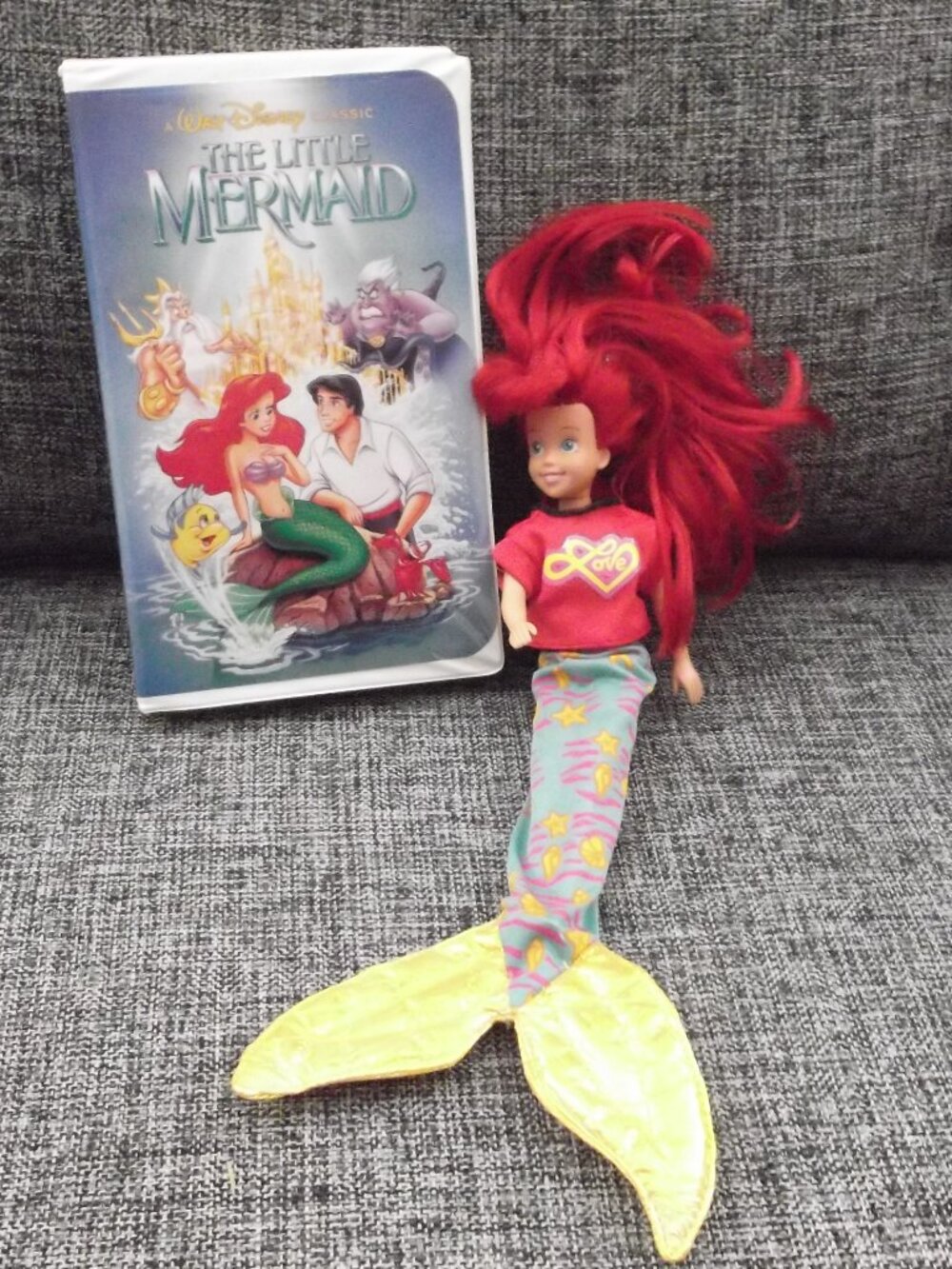 Vintage original The Little Mermaid VHS movie and Ariel Barbie